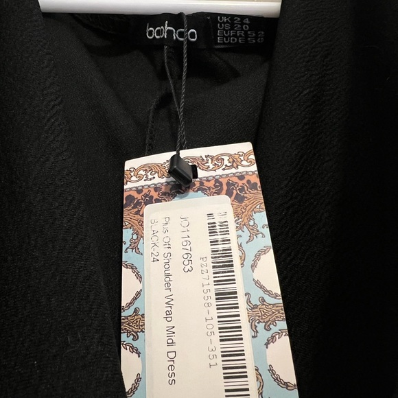 Boohoo Black Plus Off Shoulder Wrap Midi Dress - Picture 2 of 5